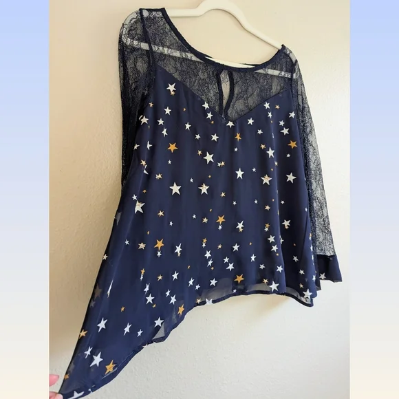 Starry Night Blouse in Midnight Blue with Lace Sleeves and Back - Picture 7 of 12